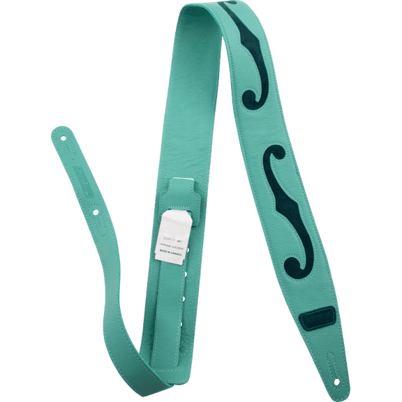 Gretsch® Logo F-Holes Leather Guitar Strap, Surf Green & Dark Green, 3"