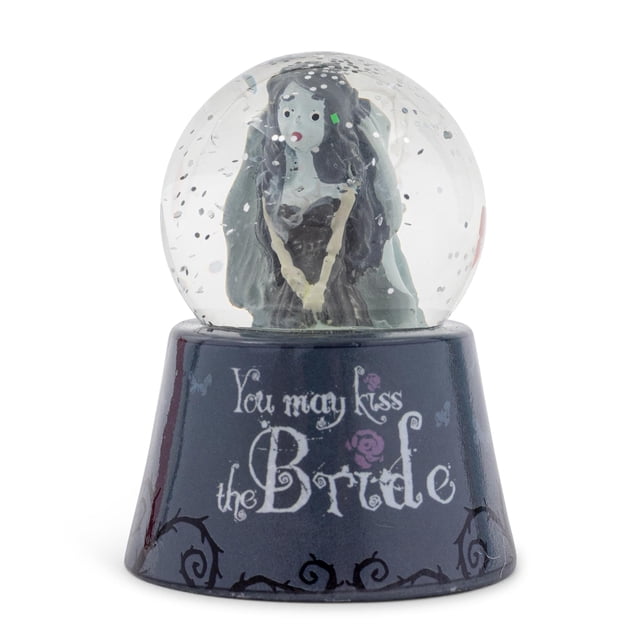 Minibola de nieve plateada con búfalo, la novia muerta de Tim Burton