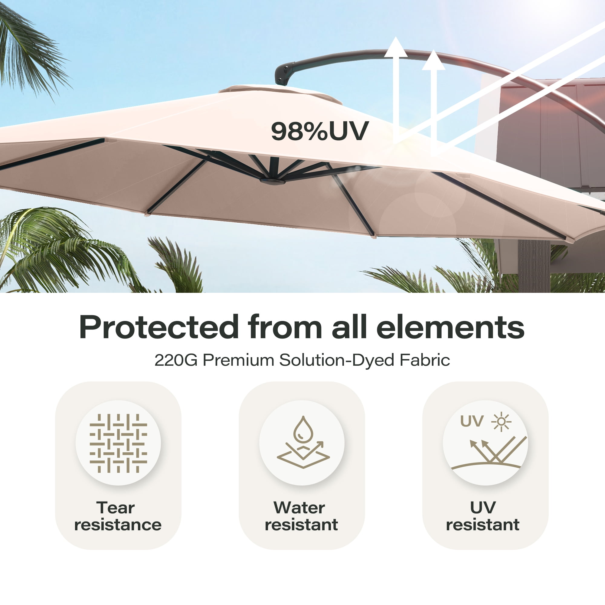 LAUSAINT HOME 11 FT Outdoor Patio Umbrella with Base, Aluminum Cantilever Umbrella with Crank, Champagne