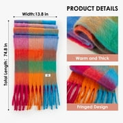 REDESS Winter Scarf for Women Soft Plaid Pattern Cozy Warm Tassel Blanket Shawl Wrap,Plaid Blue
