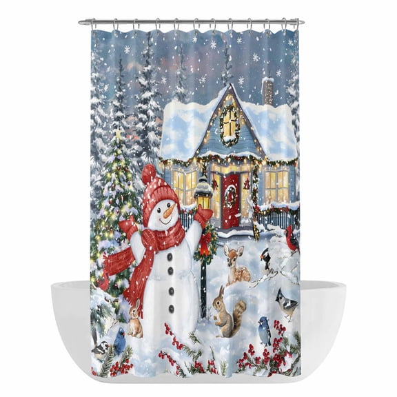Xipuska Christmas Snowman Shower Curtain - Water Repellent Fabric Shower Curtains Washable, Xmas Farmhouse Snowflake Tree Decorative Polyester Cloth Bathroom Curtains Modern Bath Decor 36"x72"