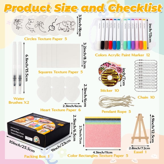 Belanttega DIY Magic Foam Texture Painting Kit - Handmade Art Making Set with Colorful Foam Board Markers Chains Stickers Make Your Own Keychains Bag Pendants School Classroom Activity