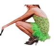 thumbnail image 4 of AMERTEER Femmes Esthétique Impression Plumes Réservoir Robe Été Spaghetti Sangle Moelleux Garniture Parti Courtes Robes Bodycon Vert S, 4 of 5