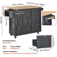 thumbnail image 4 of VEVOR Kitchen Island Cart, 56" Wood Top Mobile Carts with Storage Cabinet, Rolling Table with Drop Leaf, Spice Rack, Towel Bar, Adjustable Shelf, Drawer, and Hooks, Portable Islands on Wheels, Black, 4 of 9