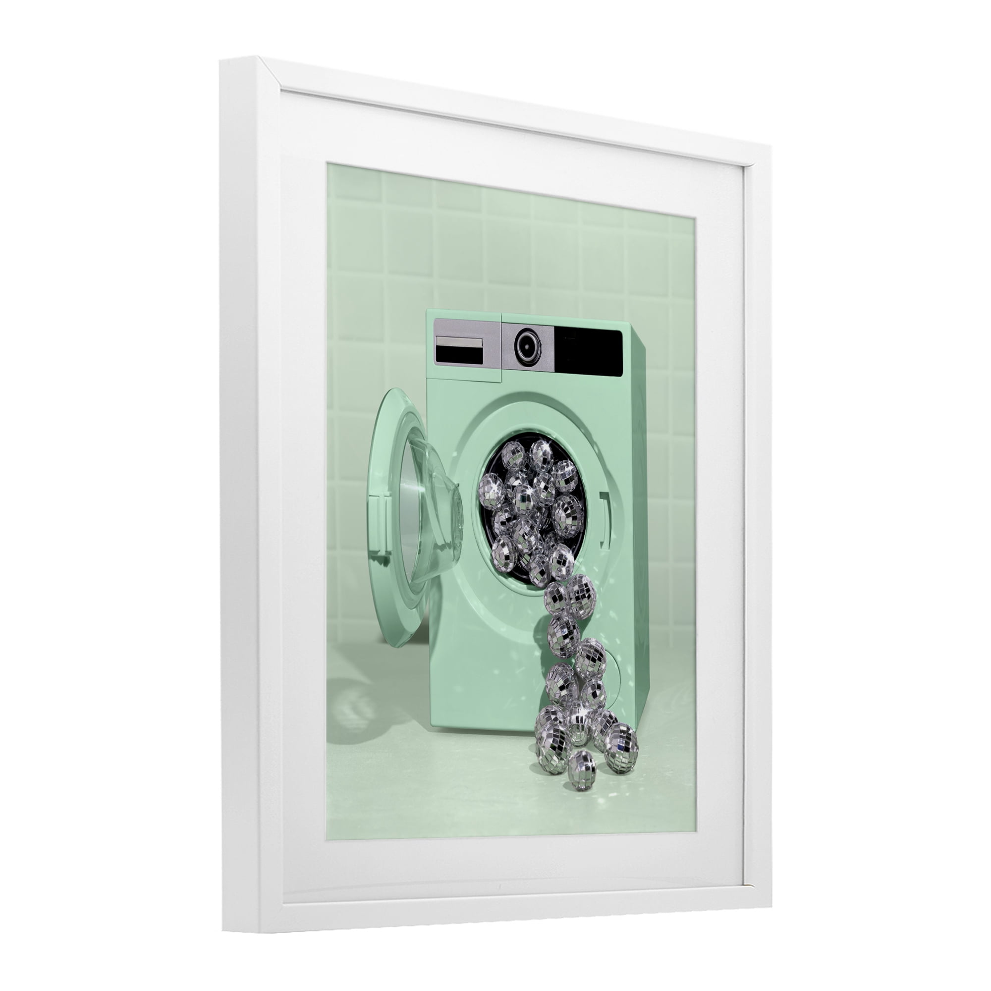 Stupell Industries Disco Laundry Machine over Green White Framed Print Under Glass, design by LISH Creative