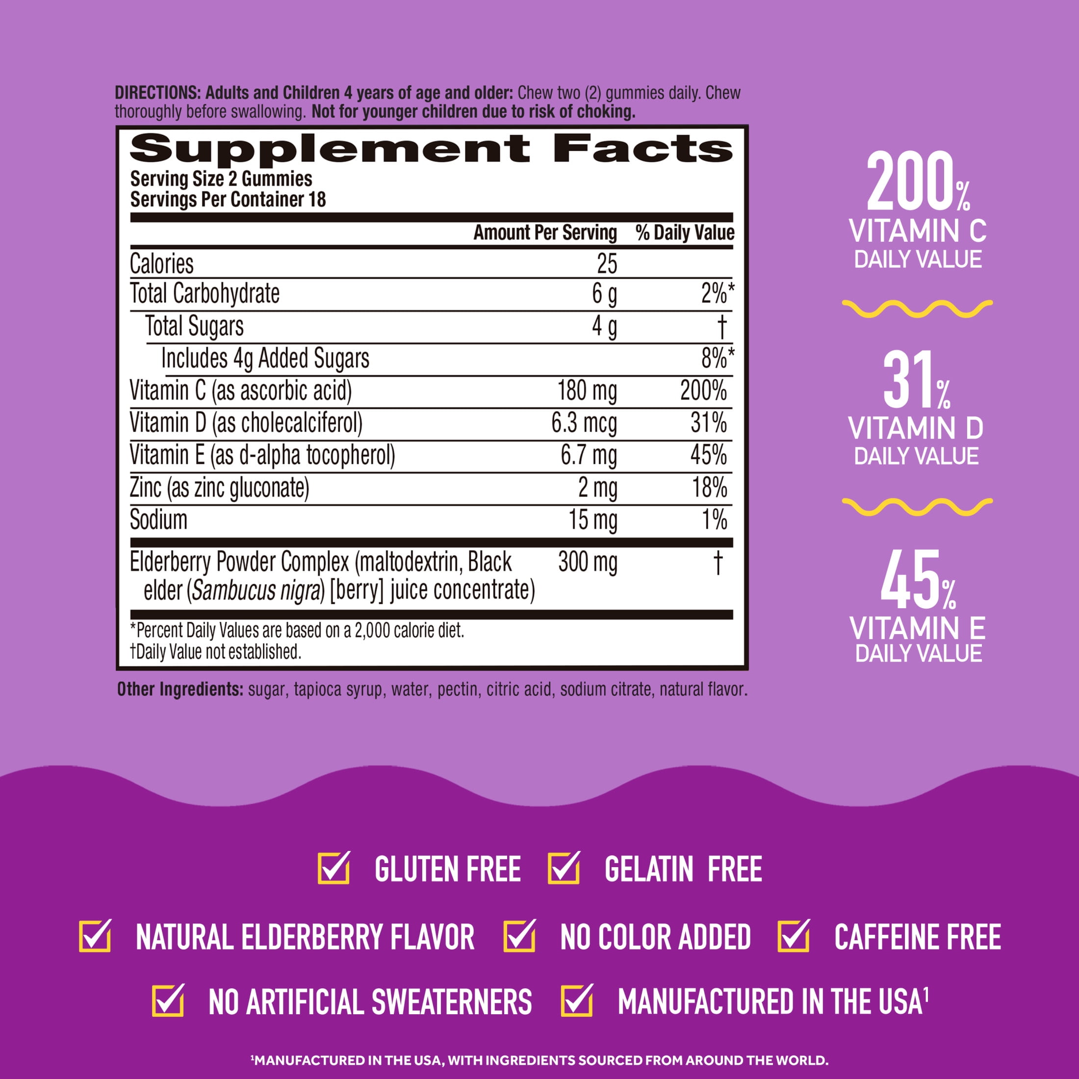 Airborne Vitamin C & Zinc Immune Support Gummies, Multivitamin Supplement, Elderberry Flavor, 36 ct