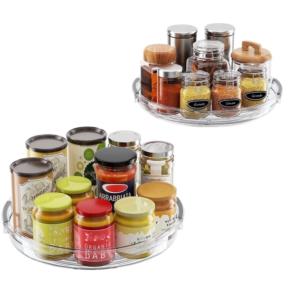 Delamu 2 Pack Lazy Susans Turntable Organizer for Cabinet Refrigerator 9.25'' & 10.6'' Rotating Lazy Susans, Transparent
