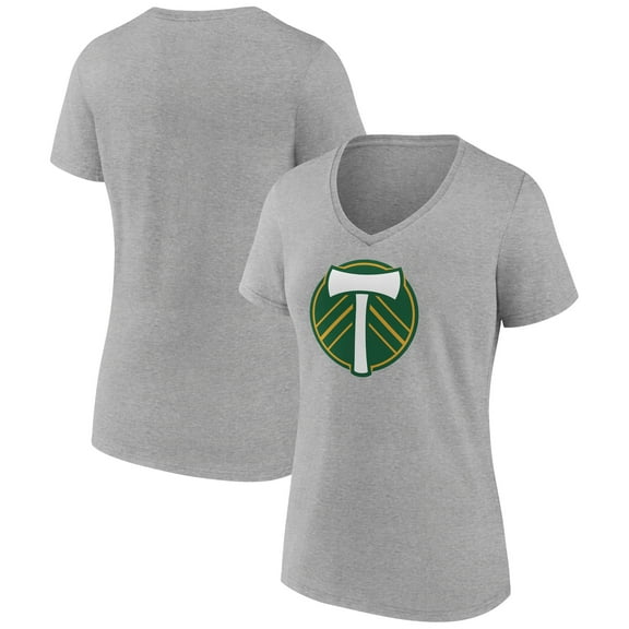 Women's Gray Portland Timbers Official Logo V-Neck T-Shirt
