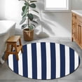 thumbnail image 4 of Navy Blue Striped Large Area Rugs for Bedroom Living Room, Soft Non Slip Carpet Bedside Rug, Modern Farmhouse Blue White Stripes Round Floor Cover Kitchen Accent Rug 3' for Dining Room/Office, 4 of 9