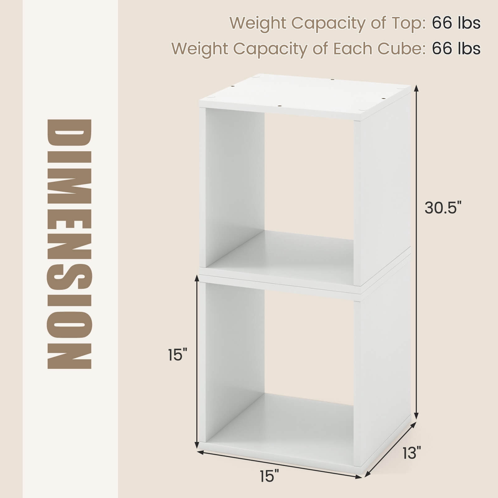 Amijoy Stackable Storage Cube Set of 2, Home 2 Pcs Cubby Organizer, Free-standing Storage Organizer Bookcase w/ Anti-toppling Device
