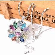 Sunflower Smiley Face Punk Necklace Colorful Spinning Petal Taksi Murakm Necklace,Silver Color