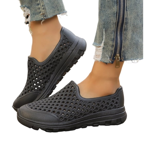 HTHLVMD Womens Slip On Walking Shoes, Walking Shoes Women, Flats for Women Wide Feet, Flats Shoes Women, Women's Breathable Mesh Slip-On Walking Shoes - Comfortable Casual Summer Sneakers, Black 6