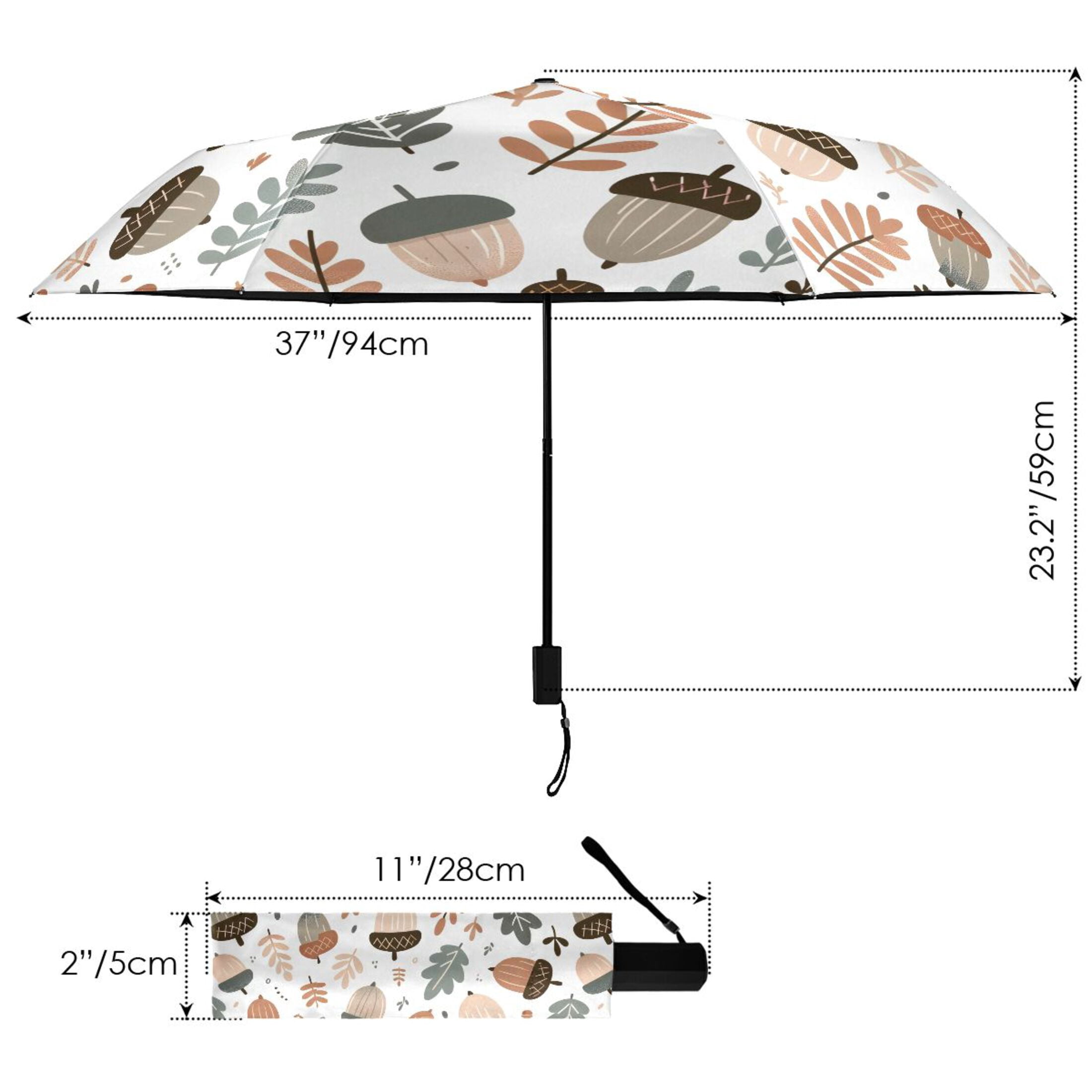Acorn and Leaves Compact Sun Umbrella Windproof Travel Umbrellas for Rain Strong Portable UV Protection