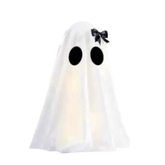 Halloween Ghost Decorations with Black Bow, Light-Up Spooky Ghost Figurine for Outdoor Yard, Patio, Porch, and Home Halloween Party Decor