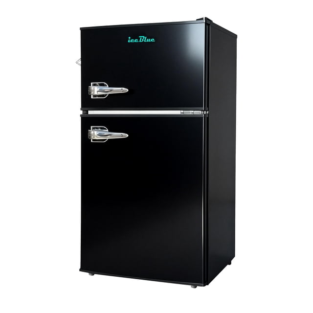 iceBlue 3.2 Cu.Ft Mini Fridge with Freezer, 2-Door Compact Refrigerator, Adjustable Temperature, with Bottle opener, Removable Glass Shelves, Black