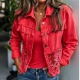 thumbnail image 2 of Womens Jeans Jacket Solid Color Lapel Button Down Casual Denim Jacket Outerwear, 2 of 4