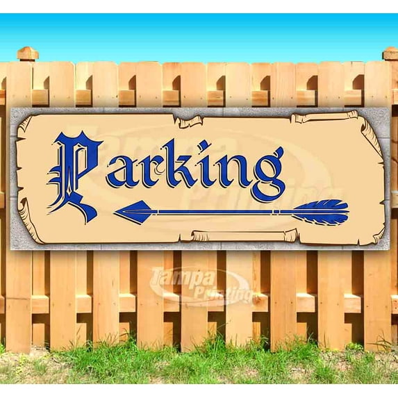 Parking Left Blue Text 13 oz Vinyl Banner With Metal Grommets