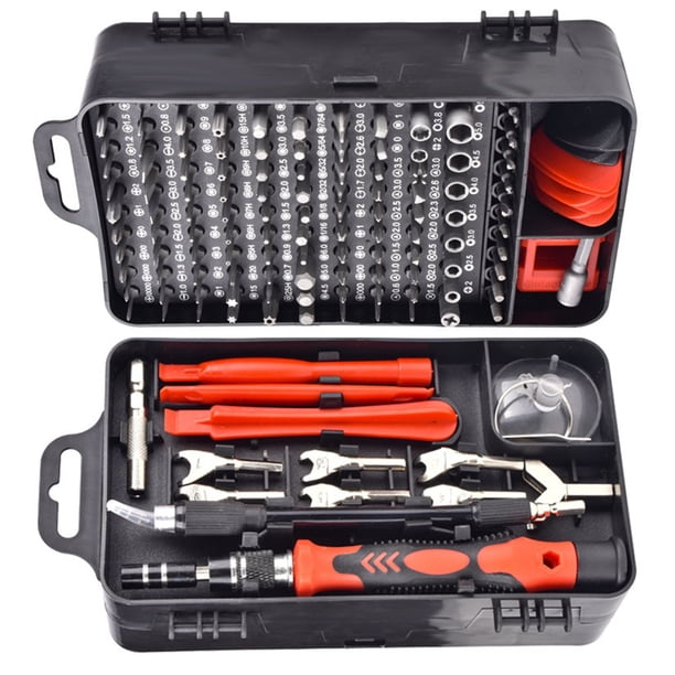 Riwesomey Juego de destornilladores 135 en 1 S2, puntas de destornillador, destornillador, llave de bolsillo, reparación de teléfono, portátil, Artesanía negro rojo Riwesomey TO000549-03B