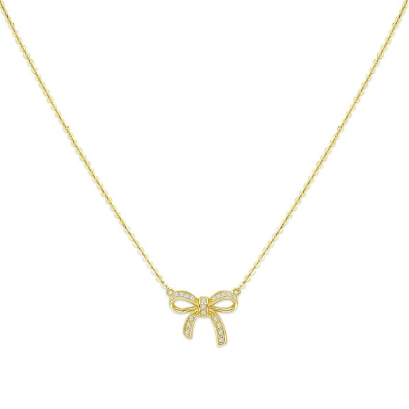 Wellingsale 14k Yellow Gold Polished CZ Cubic Zirconia Ribbon Necklace - 18"
