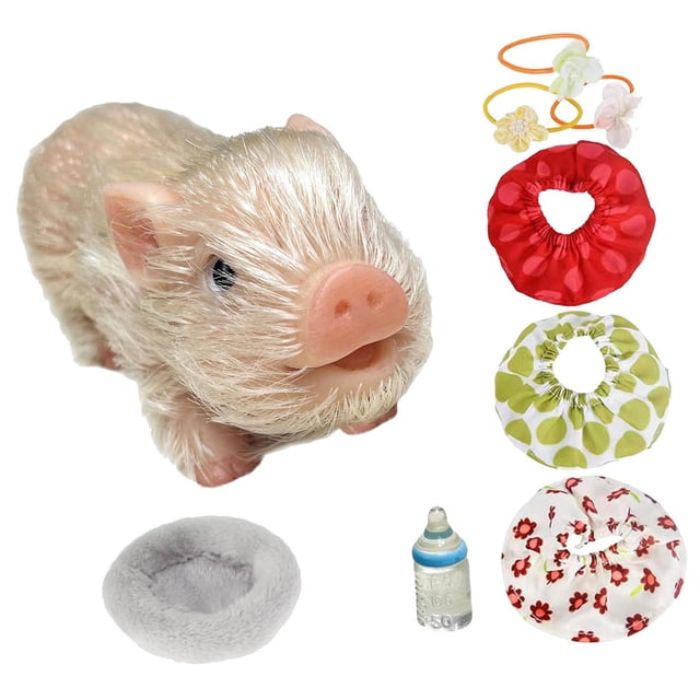 Muñeca de cerdo renacido realista, cerdo de silicona, muñeca de cerdo en miniatura, mini cerdito realista Blanco