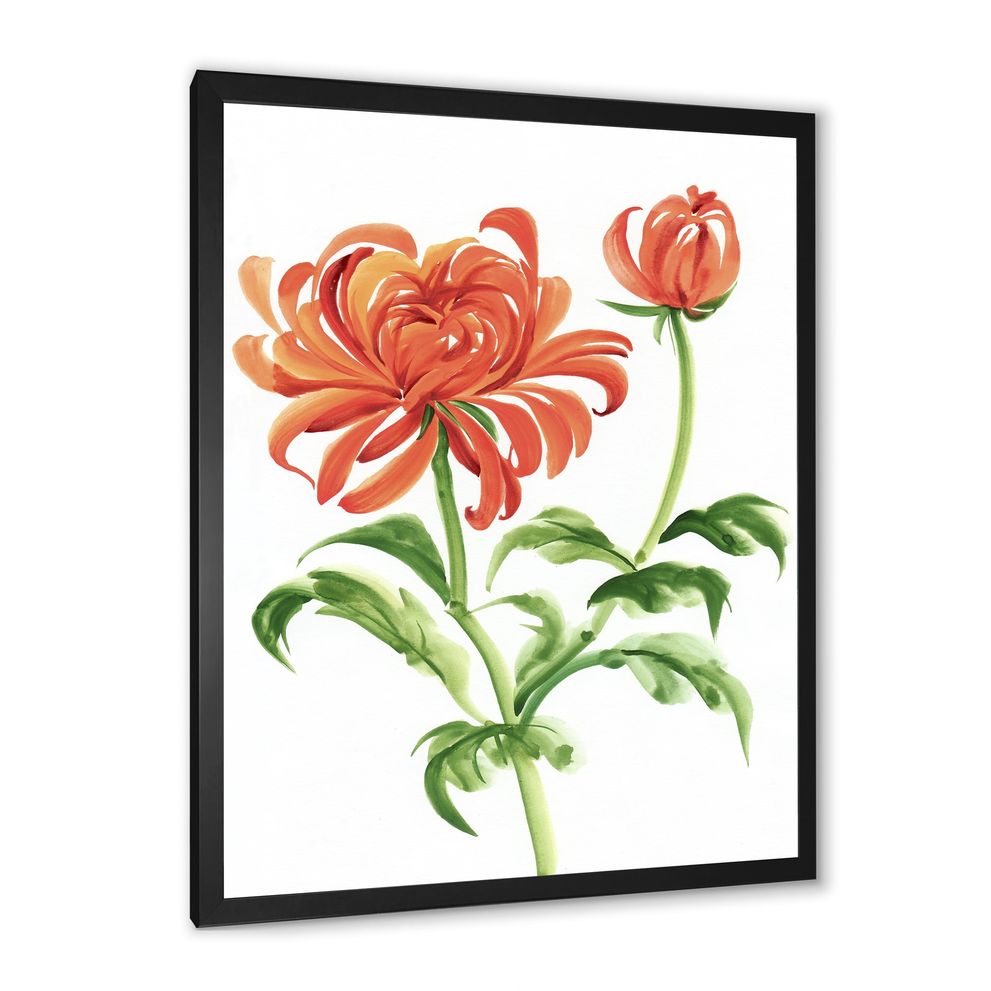 Designart 'Ancient Orange Chrysanthemum Flower' Traditional Framed Art Print