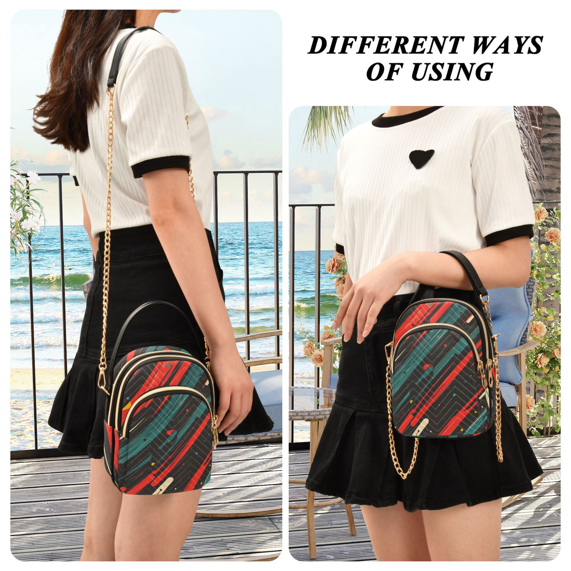 FORMRS Crossbody Bag for Women Quilted Travel Shoulder Cell Phone Purse with Chain Strap Handbag, Green Stars Abstract