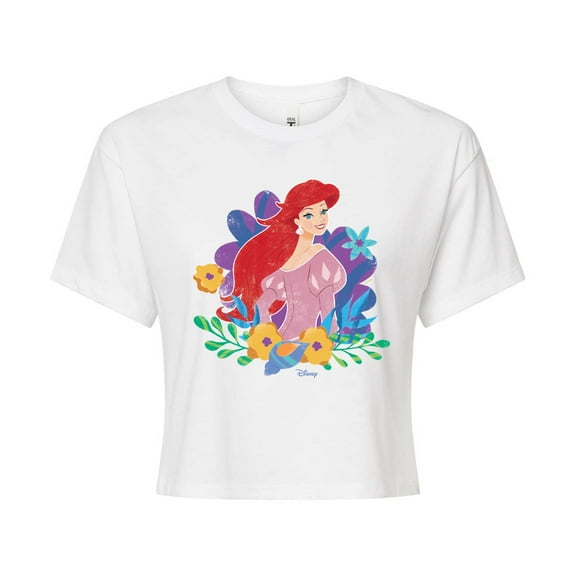 Disney Princess - Ariel And Flowers - Junior's Cropped T-Shirt