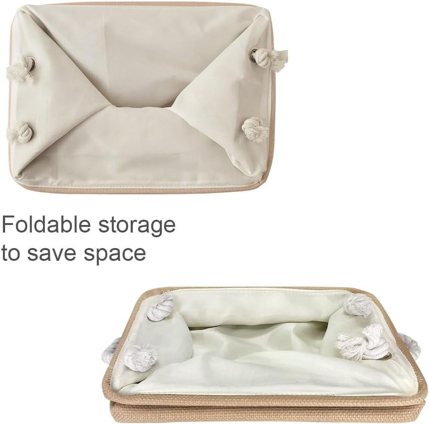 Tegance Small Storage Baskets for Shelves, Storage Cube Organizer, Storage Bins, 12 x 8 x 5 Inches, Rectangle Canvas Fabric Collapsible Shelf Box with Handles, Beige