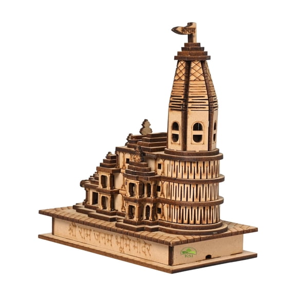 KSI Ram Mandir Ayodhya Model 3D Replica Handcrafted Wooden Traditional Temple SIZE 8.9*8.5* CM