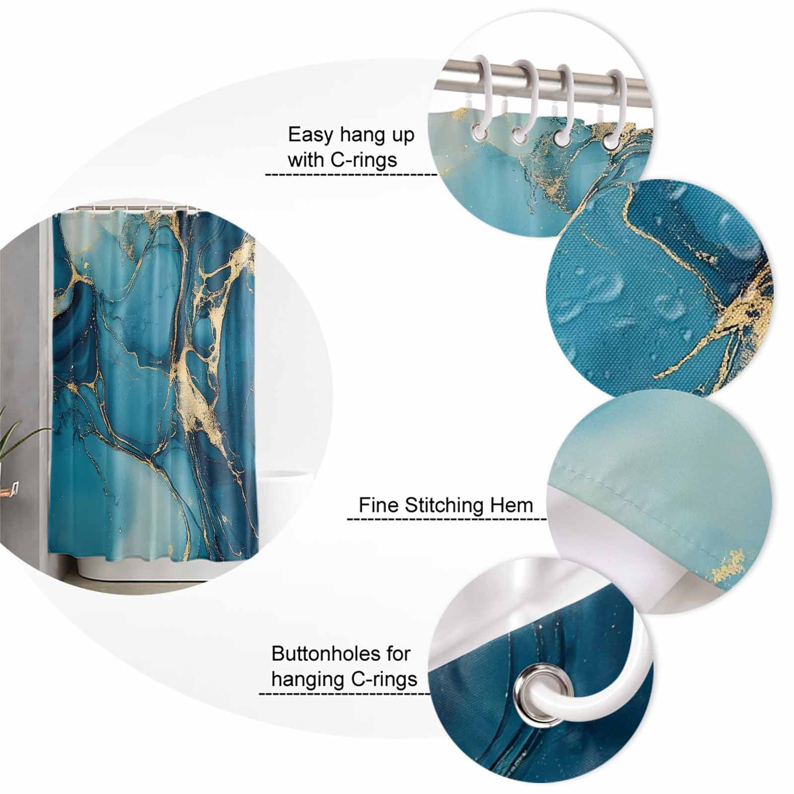Turquoise Gold Shower Curtain Set ，Waterproof Fabric Shower Curtains Marble Abstract Cracks Texture Modern Art Shower Curtains for Bathroom,Bathroom Decor 54x"78"
