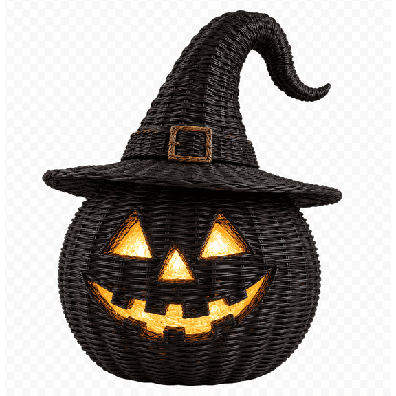 Halloween Decoration, Witch Hat Jack O Lantern Pumpkin Figurine, Black Spooky Tabletop Accent for Shelf, Mantel and Party Display, 4.72 in