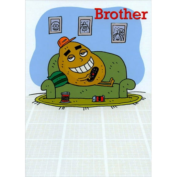 Designer Greetings Couch Potato with Orange Hat Funny / Humorous Birthday Card for Brother