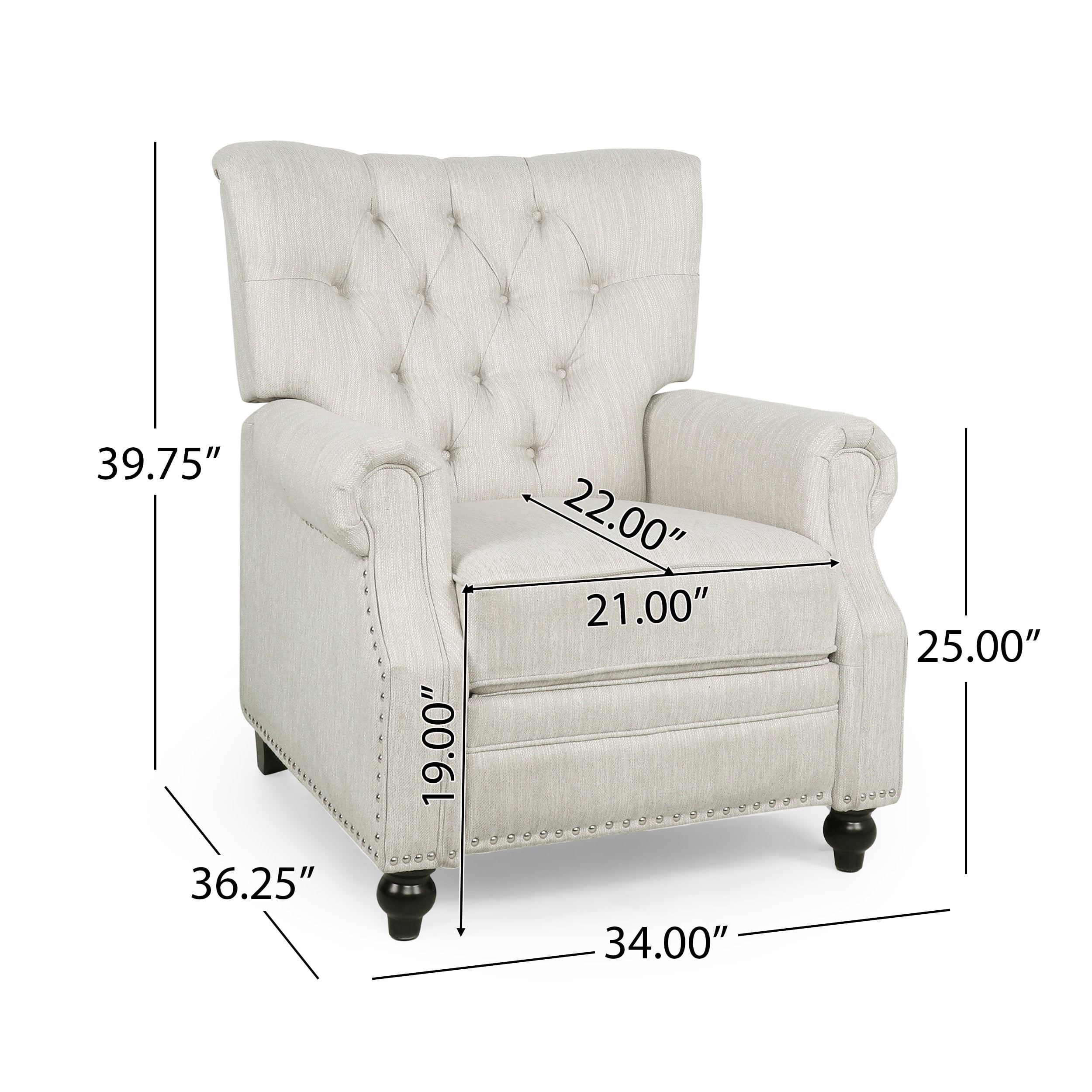 Noble House Torrens Fabric Tufted Recliner, Beige and Dark Brown