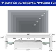 UHOMEPRO TV Stand for TV up to 80, High Gloss Entertainment Center with RGB LED Lights and Storage Shelves, White Media Console for Living Room