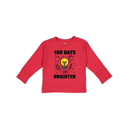 

Inktastic 100 Days Brighter with Light Bulb Gift Toddler Boy or Toddler Girl Long Sleeve T-Shirt
