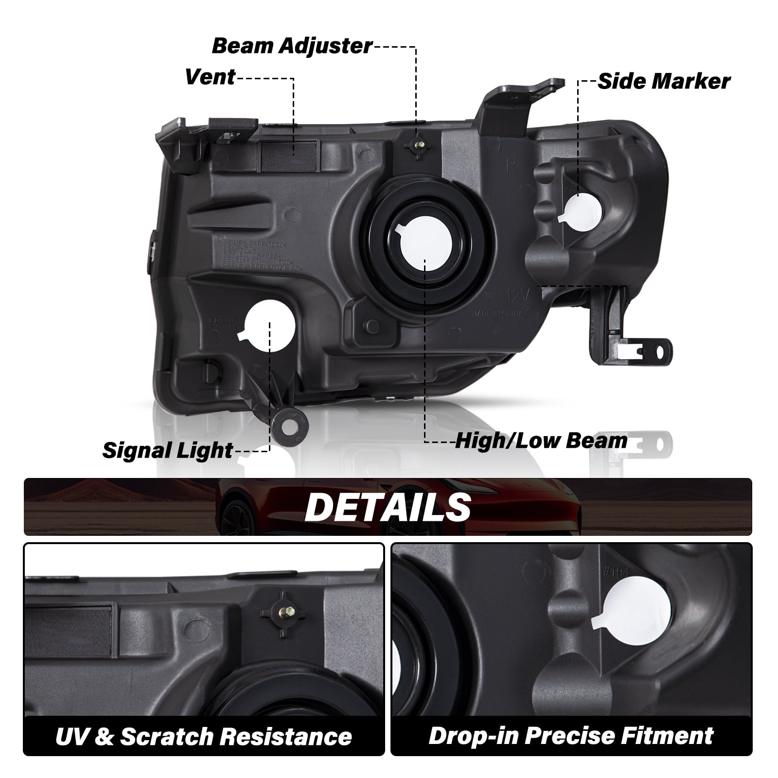 For 2008 2009 2010 2011 2012 Ford Escape SUV Black Headlights Headlamps Pair