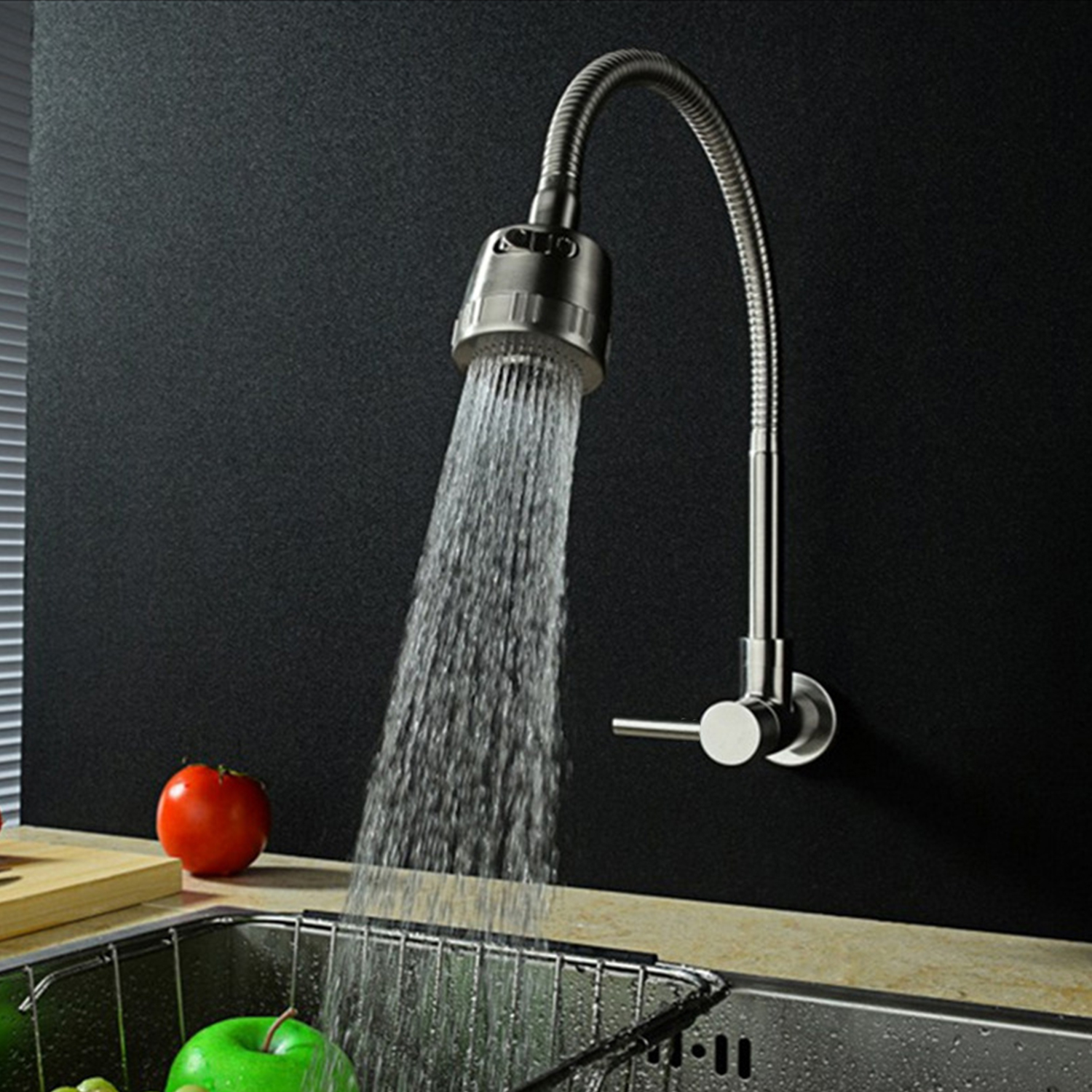 Kitchen Faucets,Finished Rotatable Water Handle Sink Stainless 2 Water Modes Stainless Steel Brushed Kitchen 2 Water Sink Faucet Wall-mounted Steel Brushed Finished Rotatable Water Tap Adben