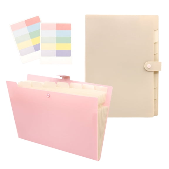Style-Carry 2 Pack 8 Pocket Portable Expanding Accordion File Folder, Pink and Beige Durable Document Organizer for Letter A4 Size Papers, Home Office School Paper Storage
