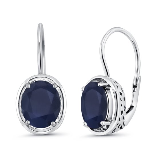 Gem Stone King 925 Sterling Silver Blue Sapphire Dangle Earrings for Women (5.00 Cttw, Gemstone Birthstone, Oval 9X7MM)