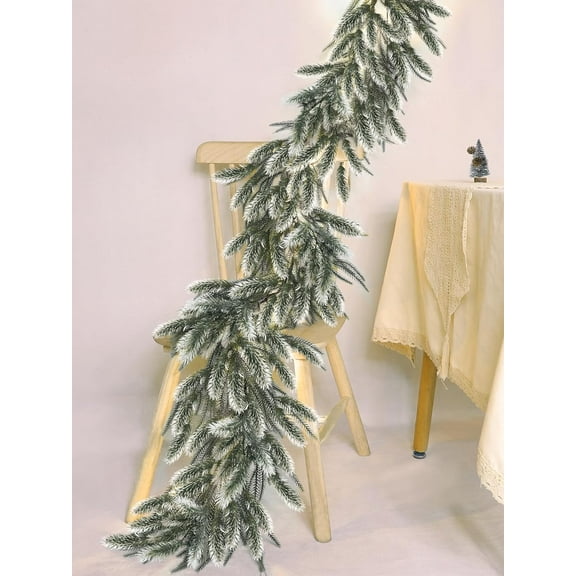 6 Ft Snow Flocked Norfolk Pine Cedar Realistic Pine Artificial Greenery Garlands for Decoration Xmas Mantle Fireplace Table Winter Decor
