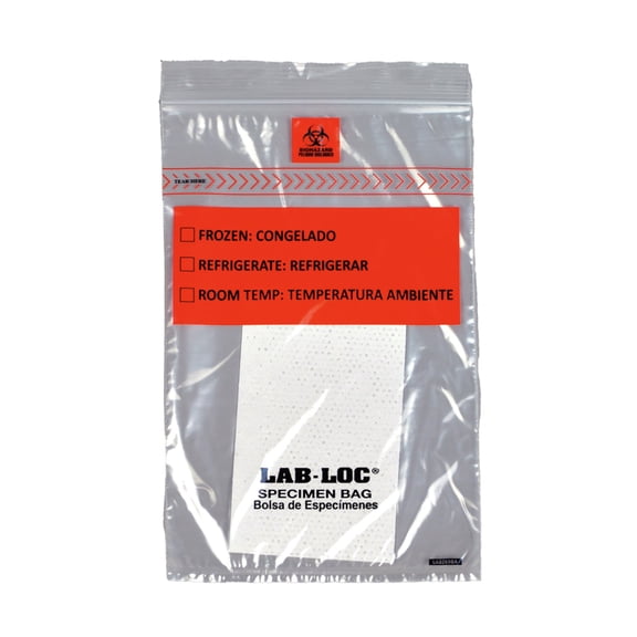 Lab-Loc Specimen Transport Bag with Document Pouch and Absorbent Pad Disposable Zip Closure LABZ69BA, 1000 Ct