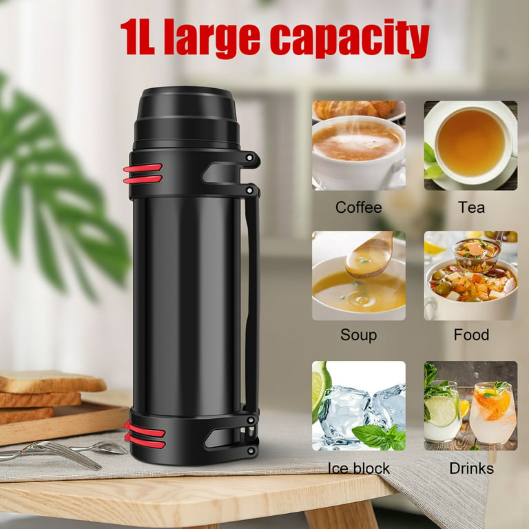 Insulated Water Bottle 1L Large Capacity Stainless Steel BPA Free Vacuum Flask Leak-Proof Portable Thermos Cup Hot and Cold Drink Mug for Travel Sport