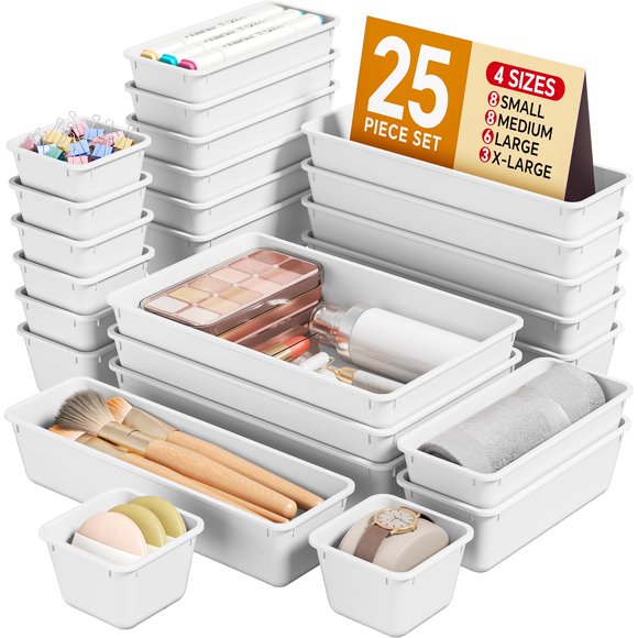 Set de organizadores para cajón KEMETHY de 25 piezas, plástico blanco