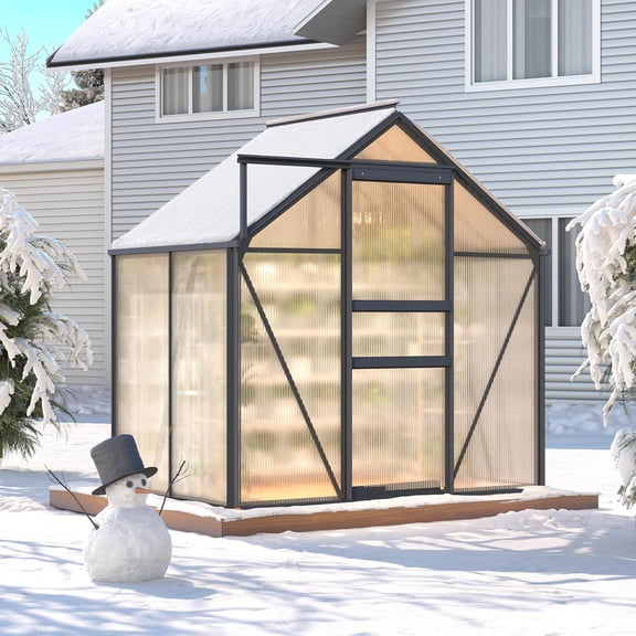 QinaQin 6 x 4 FT Outdoor Greenhouse,Polycarbonate Greenhouses with Aluminum Frame,Sliding Door,Adjustable Roof Vent for Backyard,Green Houses for Outside Garden,Black