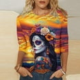 thumbnail image 2 of Xdegoge Dia De Los Muertos Shirt Women Day of The Dead Shirts Mexico Skeleton 3/4 Sleeve Tops Plus Size Mexican Skull Tequila T Shirt Vintage Holiday Party Blouses Tequila Costume Crew Neck Tshirts, 2 of 6