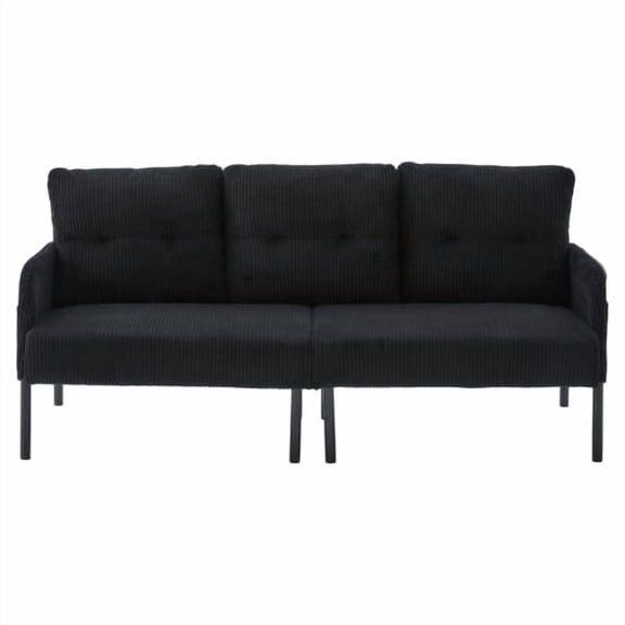Xukmct 2 Seater Sofa Couch with Metal Legs and Side Pockets, Corduroy Upholstered Loveseat Sofa for Living Room, Bedroom, Apartment, Black