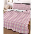 thumbnail image 3 of Quilts Twin Size, Pink Soft Comforter Bedding Set for Bed, Grid Checkered Plaid Gingham Lattice Trellis Lightweight Quilted Bedspread with Pillow Cover(2 Pieces) for All Season, 68x86 Inch, 3 of 6