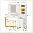 thumbnail image 6 of Afuhokles Vanity Set with Stool and Charging Station, Vanity Desk with Lighted Mirror, Jewelry Storage, 5 Drawers, White, 6 of 8