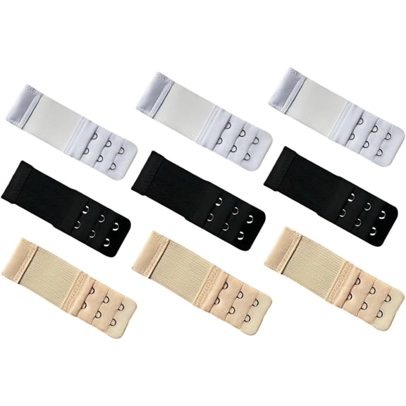 9 Pcs Bra Extender 2 Hook 3 Row, Soft Cotton Bra Band Extenders for Women, 3-Pack in White Beige Black, Adjustable Strap Extension for Pregnancy, Weight Fluctuations & Comfort