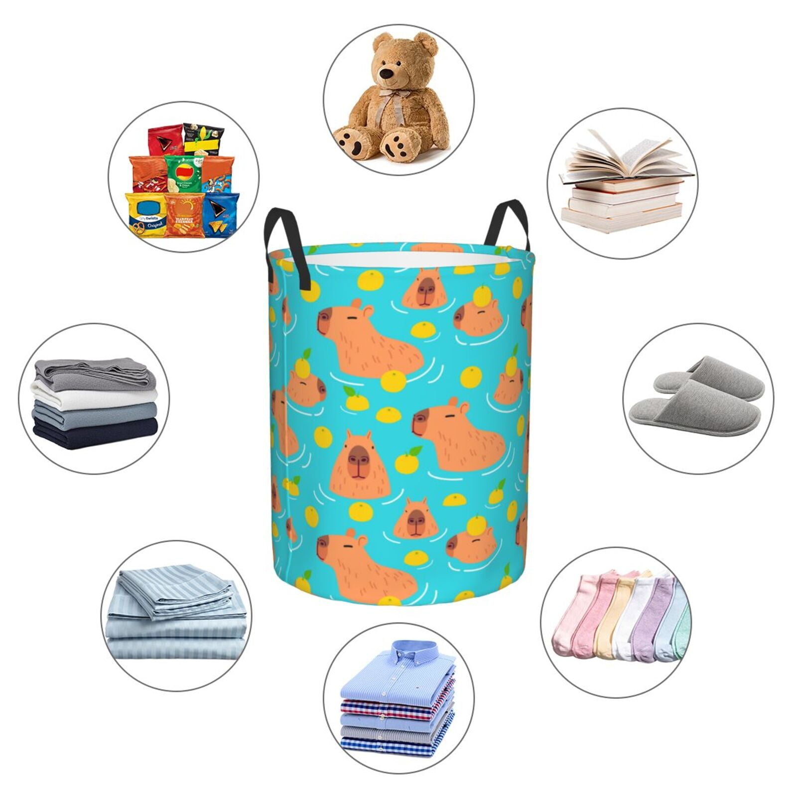 Large Laundry Basket with Handles - Swim Capybaras Orange Kids Baby Dirty Clothes Laundry Hamper for Bedroom Aesthetic
